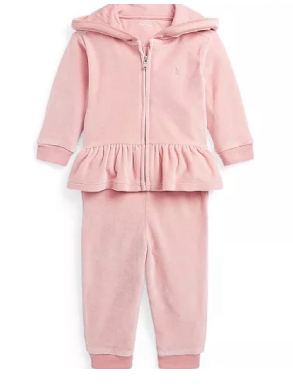 Ralph Lauren Pink Velour Peplum Hoodie & Joggers Set